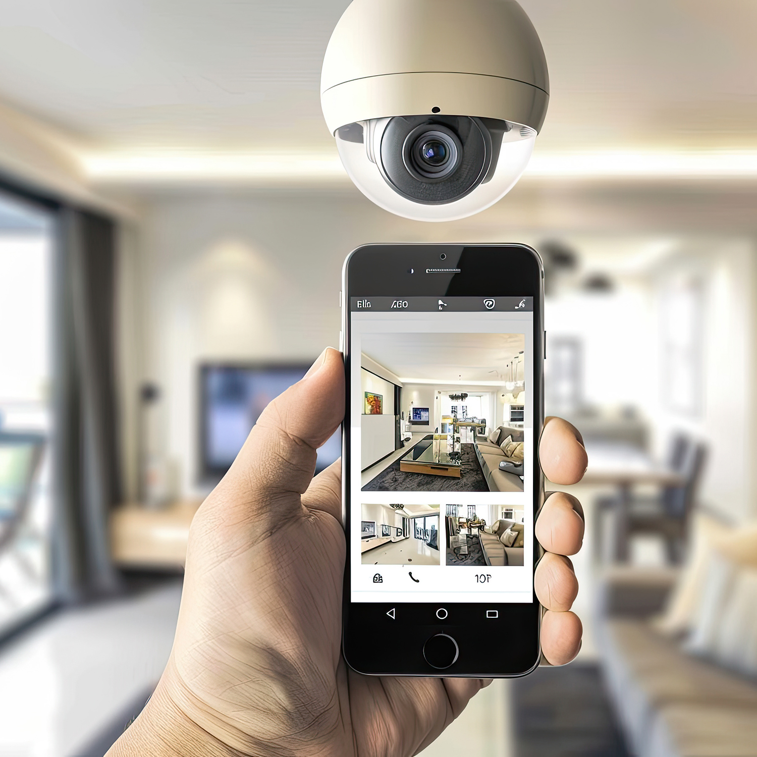 CCTV security camera monitored remotely from a smartphone